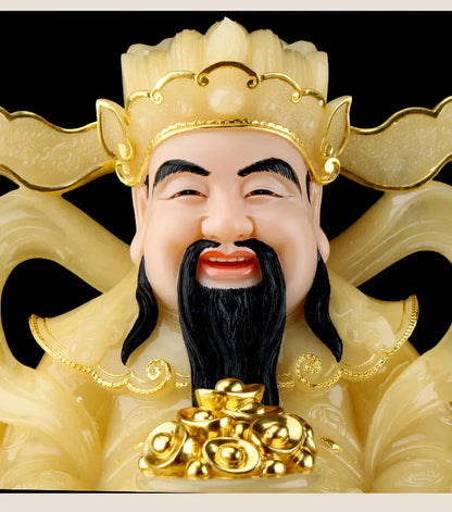 Asia CAI SHEN YE Statue high grade yellow jade God of wealth Mammon buddha statue thriving business Money Drawing Good luck