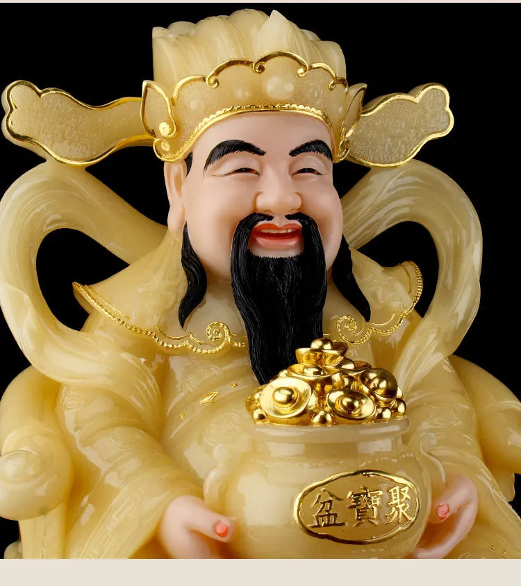 Asia CAI SHEN YE Statue high grade yellow jade God of wealth Mammon buddha statue thriving business Money Drawing Good luck