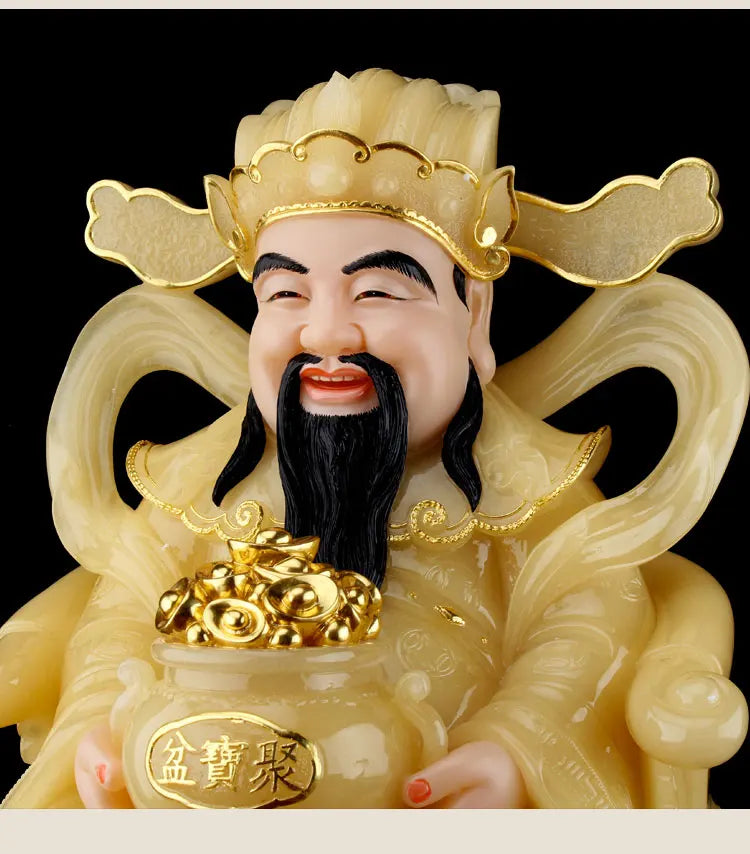 Asia CAI SHEN YE Statue high grade yellow jade God of wealth Mammon buddha statue thriving business Money Drawing Good luck