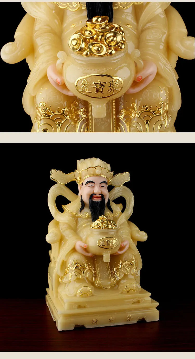 Asia CAI SHEN YE Statue high grade yellow jade God of wealth Mammon buddha statue thriving business Money Drawing Good luck