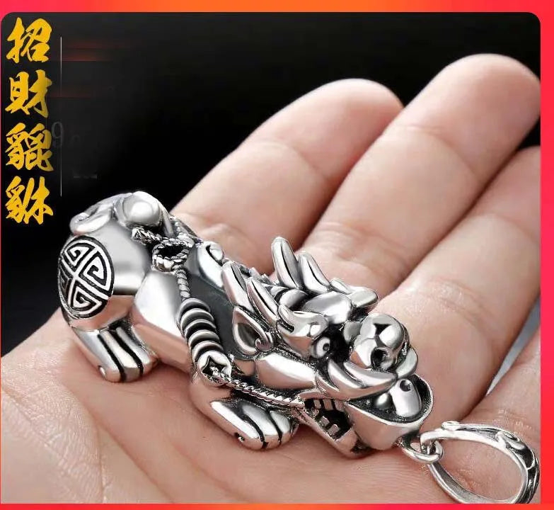Asia FENG SHUI pocket travel efficacious bring money Mascot exorcise evil spirit good luck silver Dragon PI XIU Pendant Amulet