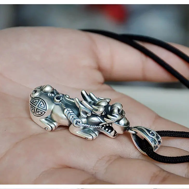Asia FENG SHUI pocket travel efficacious bring money Mascot exorcise evil spirit good luck silver Dragon PI XIU Pendant Amulet