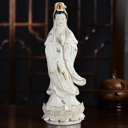 Asia HOME SHOP Worship Porcelain Standing Guan yin bodhisattva buddha goddess statue bless safety healthy good luck