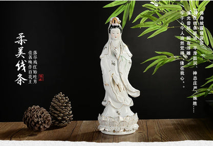 Asia HOME SHOP Worship Porcelain Standing Guan yin bodhisattva buddha goddess statue bless safety healthy good luck