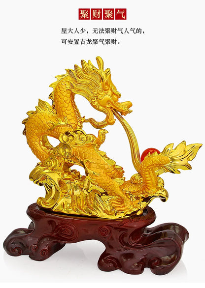 Asia HOME shop company Bring wealth money ZHAO CAI GOOD LUCK Royal Dragon FENG SHUI Statue Home store Company mascot talisman