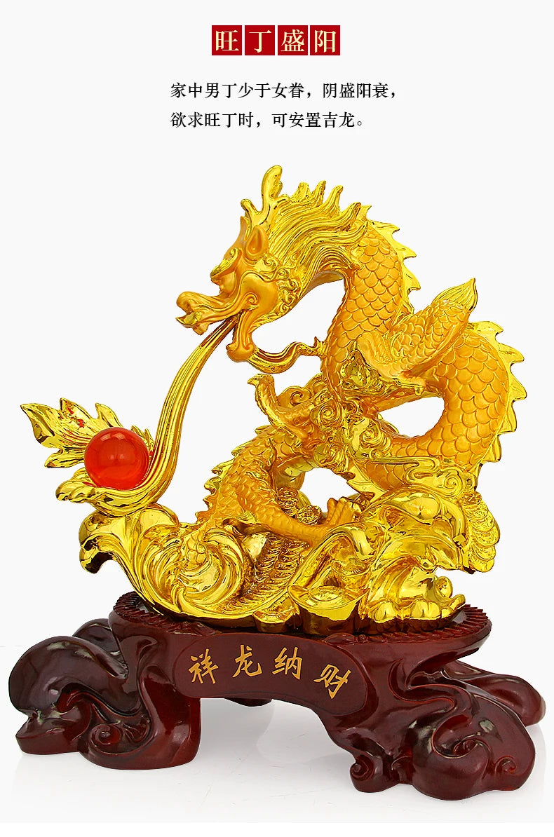 Asia HOME shop company Bring wealth money ZHAO CAI GOOD LUCK Royal Dragon FENG SHUI Statue Home store Company mascot talisman
