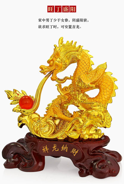 Asia HOME shop company Bring wealth money ZHAO CAI GOOD LUCK Royal Dragon FENG SHUI Statue Home store Company mascot talisman