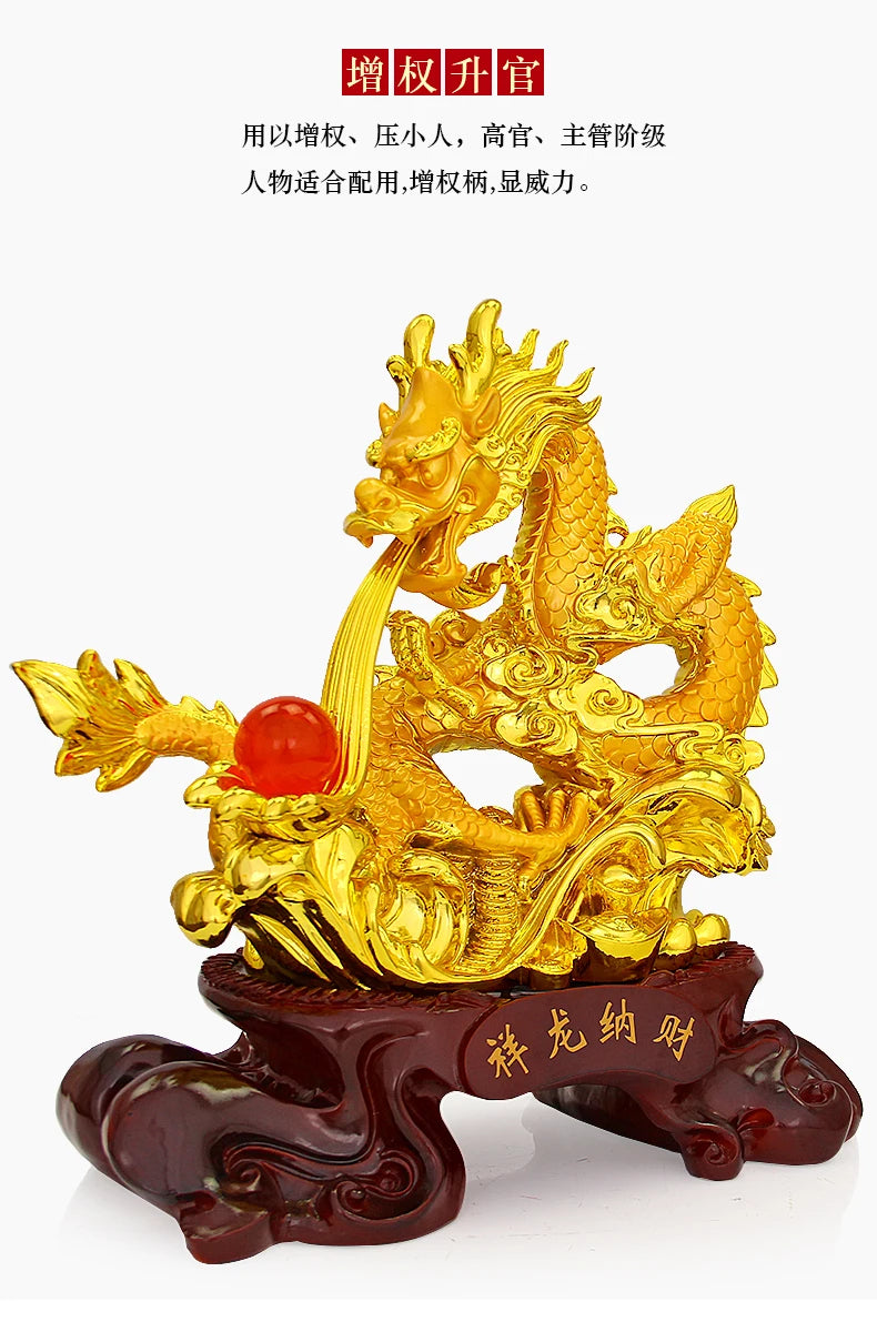 Asia HOME shop company Bring wealth money ZHAO CAI GOOD LUCK Royal Dragon FENG SHUI Statue Home store Company mascot talisman