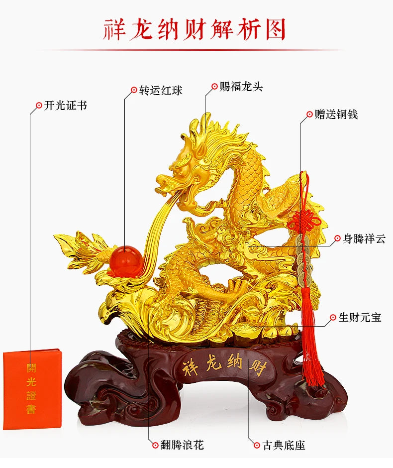 Asia HOME shop company Bring wealth money ZHAO CAI GOOD LUCK Royal Dragon FENG SHUI Statue Home store Company mascot talisman