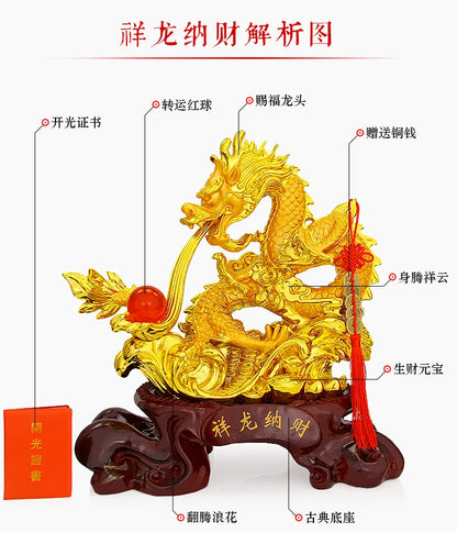 Asia HOME shop company Bring wealth money ZHAO CAI GOOD LUCK Royal Dragon FENG SHUI Statue Home store Company mascot talisman