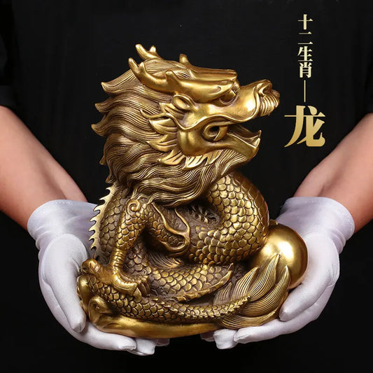 Asia Royal dragon GOD HOME office SHOP Business ART thriving business Wealth GOOD LUCK Mascot FENG SHUI Brass statue