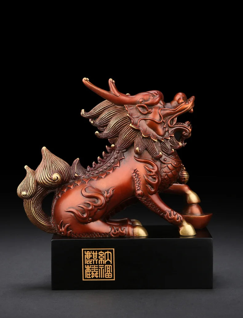 Asia TOP GOOD luck propitious Animal Spiritual Dragon kylin Unicorn brass Sculpture ART HOME office shop lobby Mascot talisman