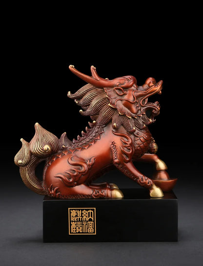 Asia TOP GOOD luck propitious Animal Spiritual Dragon kylin Unicorn brass Sculpture ART HOME office shop lobby Mascot talisman