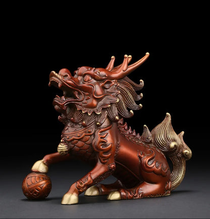 Asia TOP GOOD luck propitious Animal Spiritual Dragon kylin Unicorn brass Sculpture ART HOME office shop lobby Mascot talisman