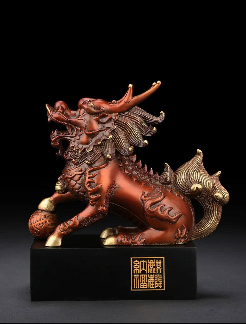 Asia TOP GOOD luck propitious Animal Spiritual Dragon kylin Unicorn brass Sculpture ART HOME office shop lobby Mascot talisman