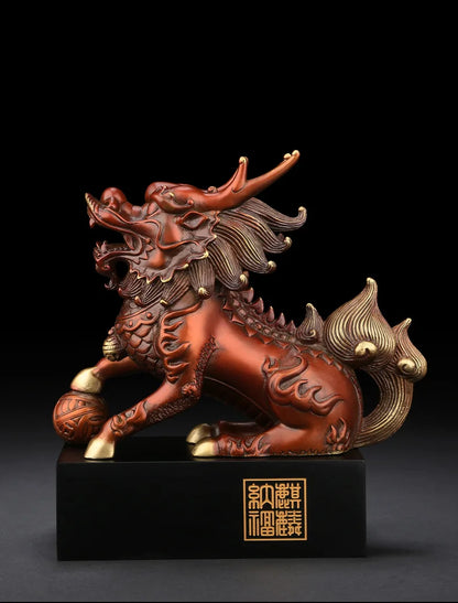 Asia TOP GOOD luck propitious Animal Spiritual Dragon kylin Unicorn brass Sculpture ART HOME office shop lobby Mascot talisman