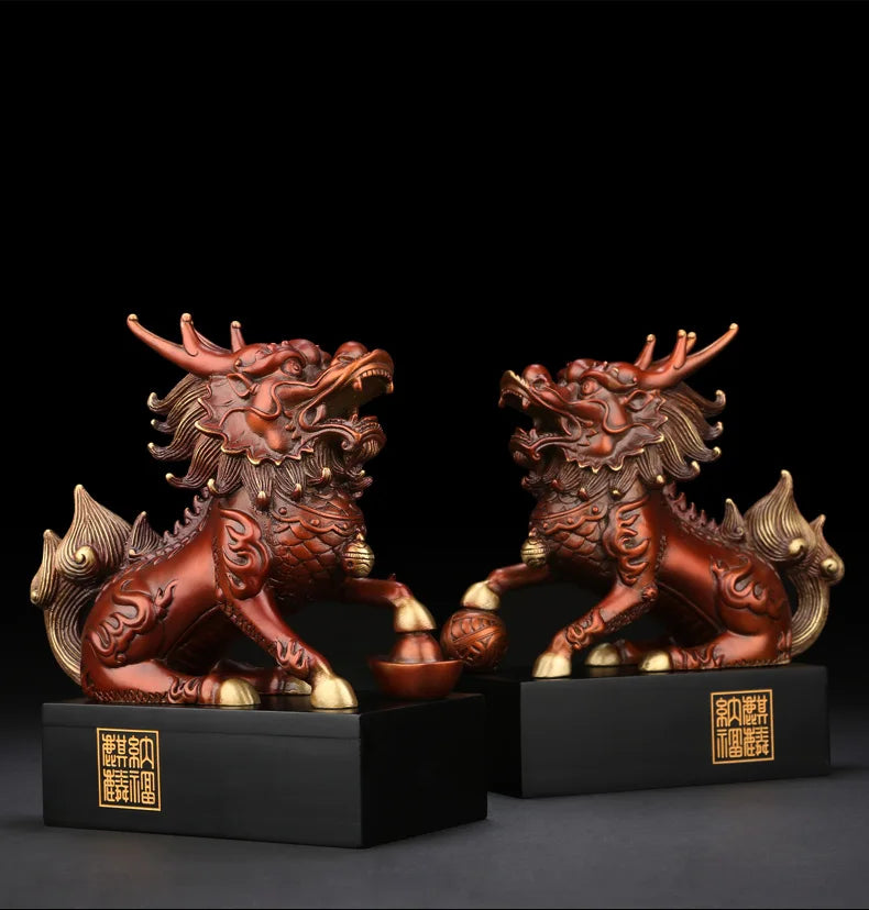 Asia TOP GOOD luck propitious Animal Spiritual Dragon kylin Unicorn brass Sculpture ART HOME office shop lobby Mascot talisman