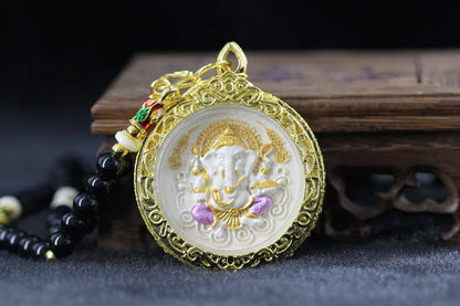 Asia Thailand Royal temple Buddha card GANESH Elephant God of wealth Pendant Amulet bring fortune GOOD LUCK Effective protection