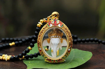 Asia Thailand Temple master Ganesh God of wealth Mammon Buddha Pendant bring Good luck Amulet all-powerful safety talisman