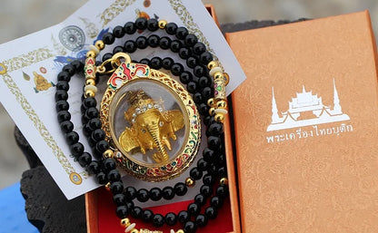 Asia Thailand Temple master Ganesh God of wealth Mammon Buddha Pendant bring Good luck Amulet all-powerful safety talisman