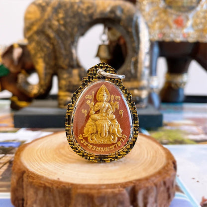 Asia Thailand temple Phra Phrom GANESH Buddha card Pendant Amulet bring fortune GOOD LUCK healthy safety Effective protection