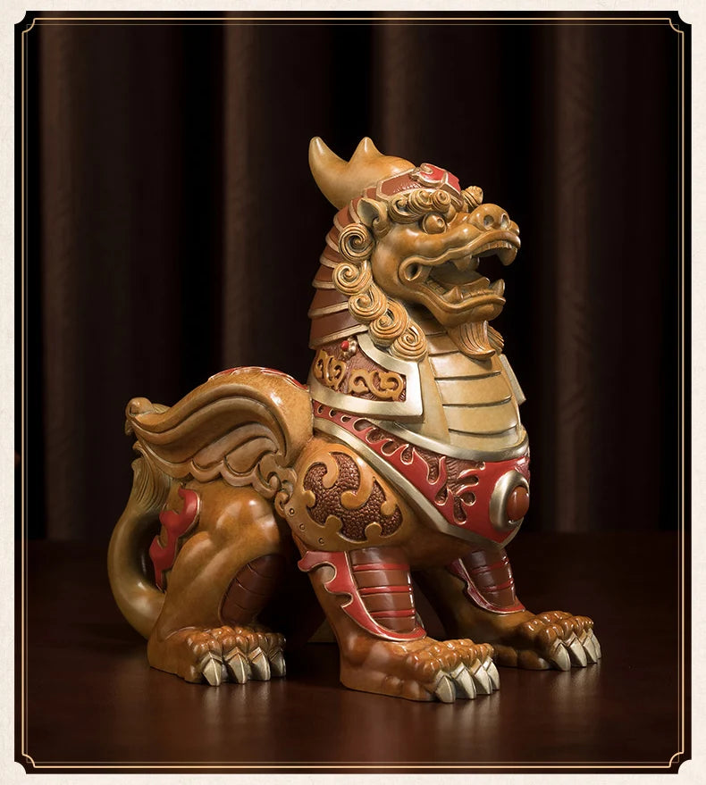 Asia high grade Spiritual ART  home Company bring wealth money thriving business Good luck Dragon PI XIU mascot brass Ornament