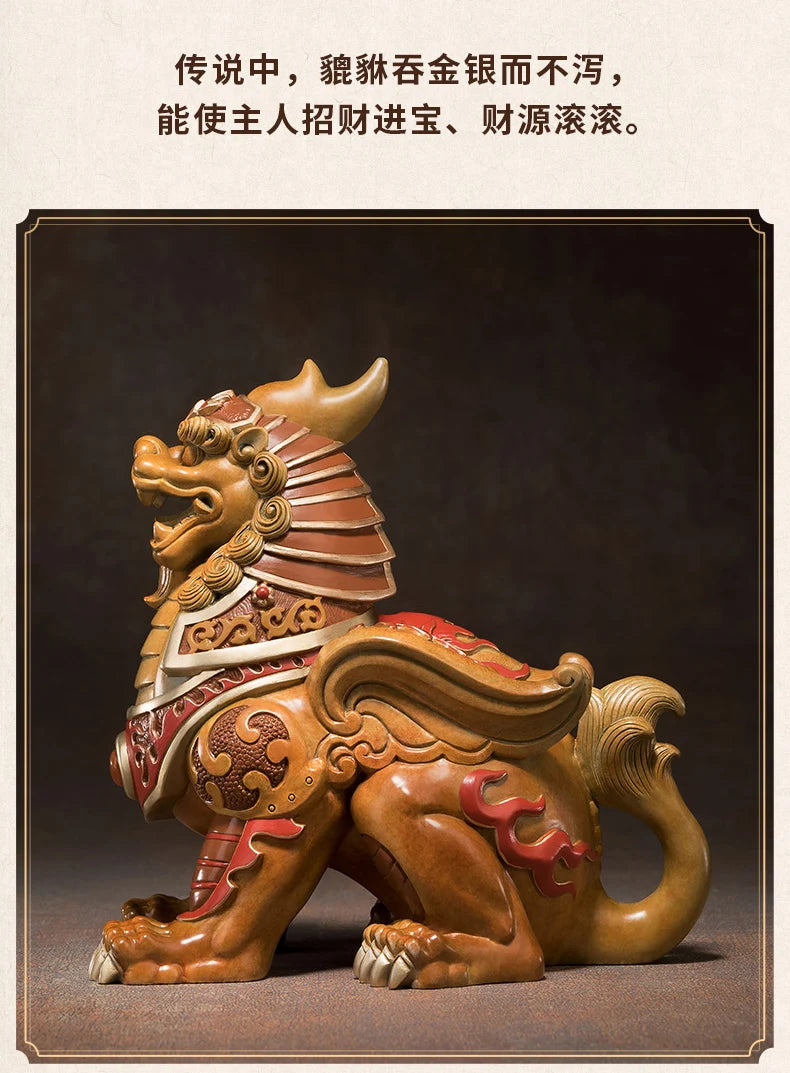Asia high grade Spiritual ART  home Company bring wealth money thriving business Good luck Dragon PI XIU mascot brass Ornament