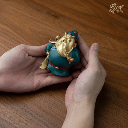 Asia high grade business gift GOOD LUCK CAI SHEN GUAN GONG mascot brass statue HOME company office God of wealth Mammon
