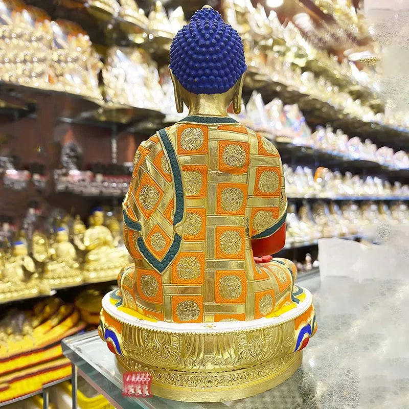 Asia high grade colored draw Good Buddha statue bless family Safety Healthy luck Painted Amitabha Sakyamuni Buddha God statue