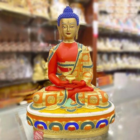 Asia high grade colored draw Good Buddha statue bless family Safety Healthy luck Painted Amitabha Sakyamuni Buddha God statue