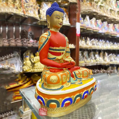 Asia high grade colored draw Good Buddha statue bless family Safety Healthy luck Painted Amitabha Sakyamuni Buddha God statue