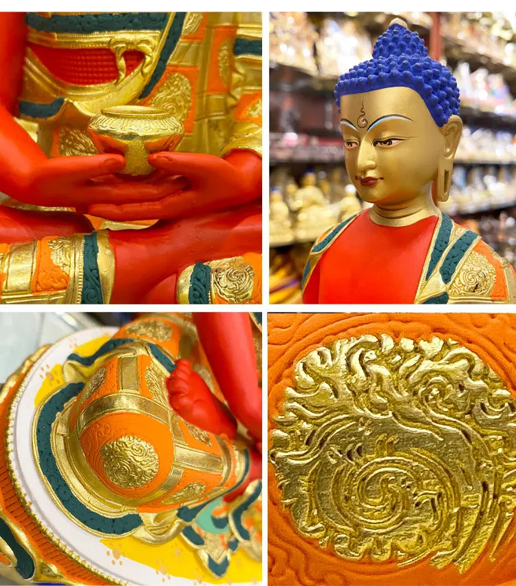 Asia high grade colored draw Good Buddha statue bless family Safety Healthy luck Painted Amitabha Sakyamuni Buddha God statue