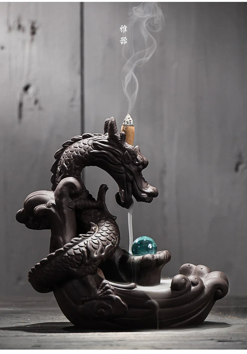 Asia high grade decorative ART exorcise evil spirits Bring wealth money GOOD LUCK Dragon Ceramic Sculpture FENG SHUI Statue