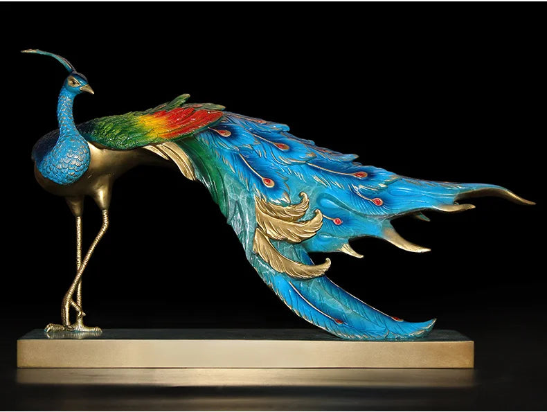 Asia home Company shop luxury high grade Good luck Rich Peacock bird Mascot bring wealth money thriving business brass statue