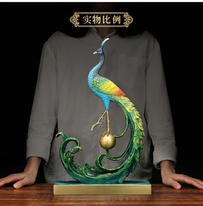 Asia home Company shop luxury high grade Good luck Rich Peacock bird Mascot bring wealth money thriving business brass statue