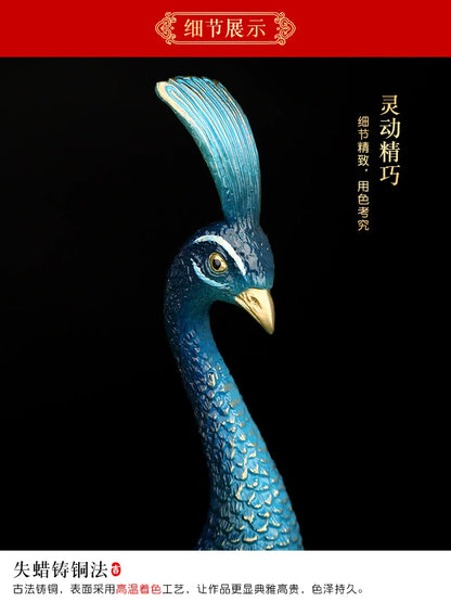 Asia home Company shop luxury high grade Good luck Rich Peacock bird Mascot bring wealth money thriving business brass statue