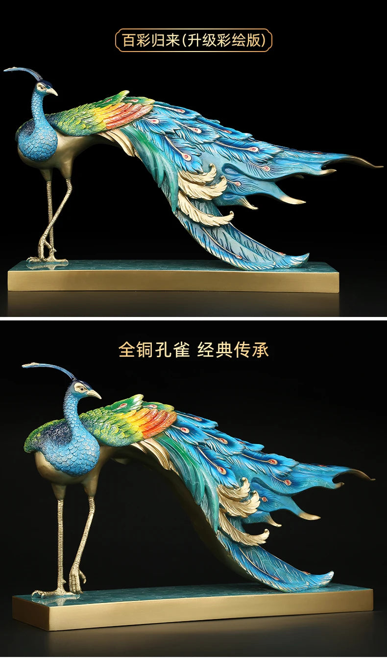 Asia home Company shop luxury high grade Good luck Rich Peacock bird Mascot bring wealth money thriving business brass statue