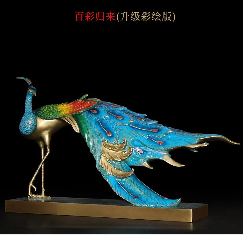 Asia home Company shop luxury high grade Good luck Rich Peacock bird Mascot bring wealth money thriving business brass statue