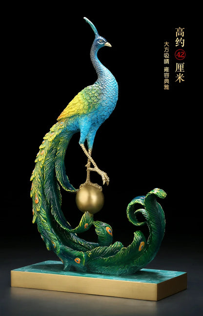 Asia home Company shop luxury high grade Good luck Rich Peacock bird Mascot bring wealth money thriving business brass statue