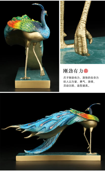 Asia home Company shop luxury high grade Good luck Rich Peacock bird Mascot bring wealth money thriving business brass statue