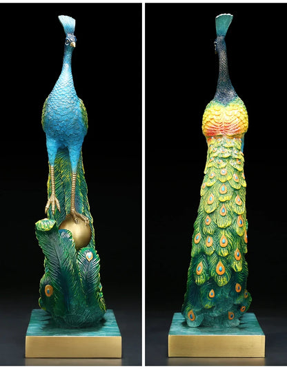 Asia home Company shop luxury high grade Good luck Rich Peacock bird Mascot bring wealth money thriving business brass statue
