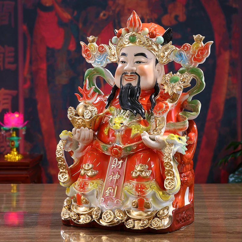 Asia temple efficacious Talisman buddha home altar family Mascot dragon CAI SHEN YE God of wealth Porcelain Sculpture statue