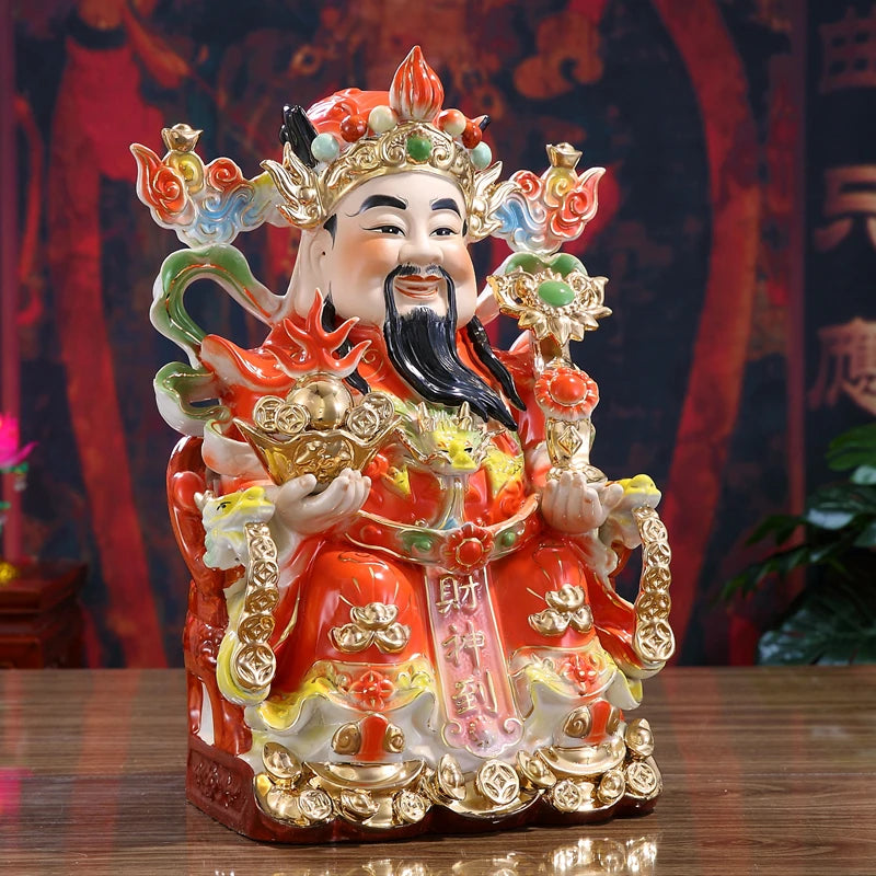 Asia temple efficacious Talisman buddha home altar family Mascot dragon CAI SHEN YE God of wealth Porcelain Sculpture statue
