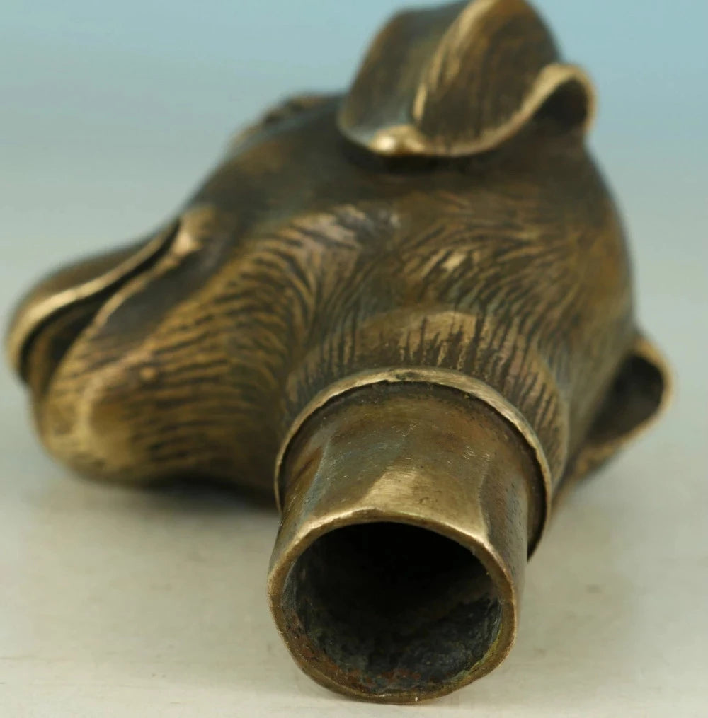 Asian Chinese Old Bronze Handmade Carved Dog Collect Statue Walking Stick Head