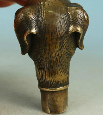 Asian Chinese Old Bronze Handmade Carved Dog Collect Statue Walking Stick Head