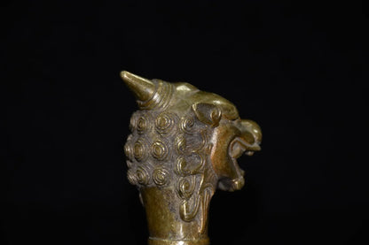 Asian Chinese Old Bronze Handwork Carved Dragon Statue Walking Stick Head