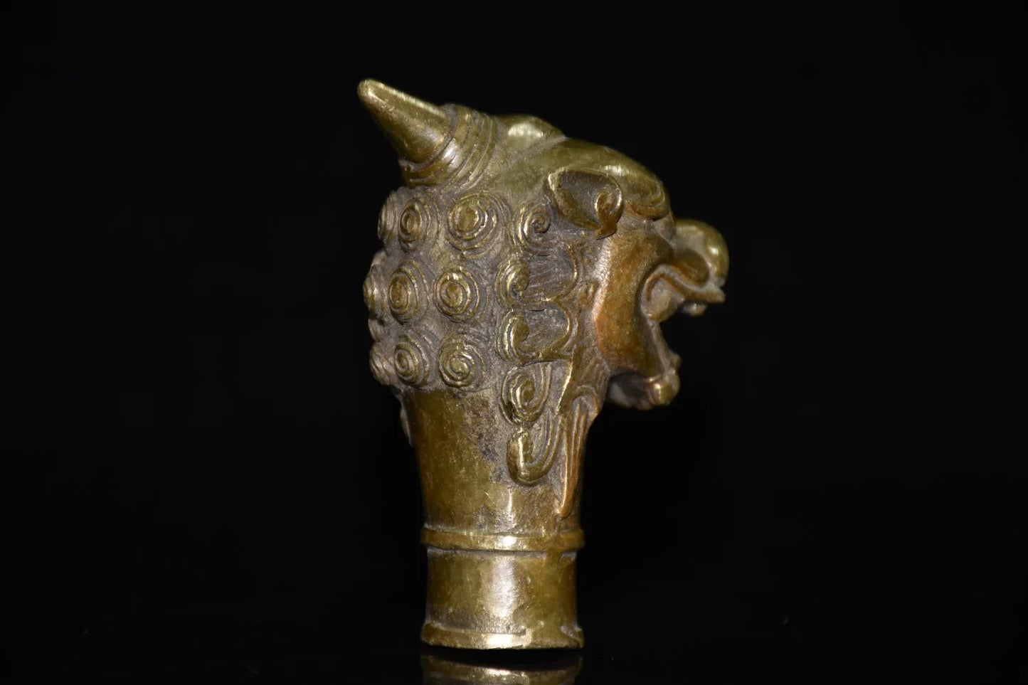 Asian Chinese Old Bronze Handwork Carved Dragon Statue Walking Stick Head