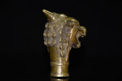Asian Chinese Old Bronze Handwork Carved Dragon Statue Walking Stick Head