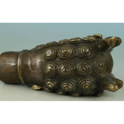 Asian Old Bronze Hand Carved Dragon Statue Walking Stick Head Statues