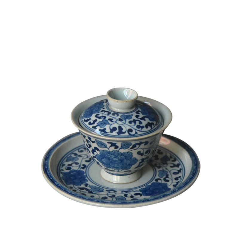 At the beginning of the jingdezhen ceramic foam mud manual under glaze blue and white tureen three bowl of dry tea bowl